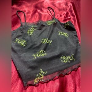 Black and green dragon crop top